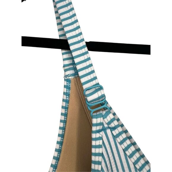 Swim by Cacique Women’s 14 Tankini Swim Top Seersucker Stripe Green Ruffle NEW - Picture 6 of 8